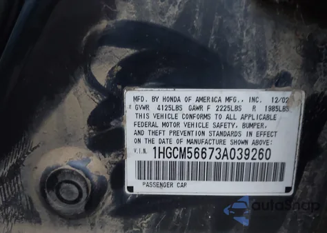 2003 Honda Accord 2.4 Ex из США, поврежденный, VIN 1HGCM56673A039260